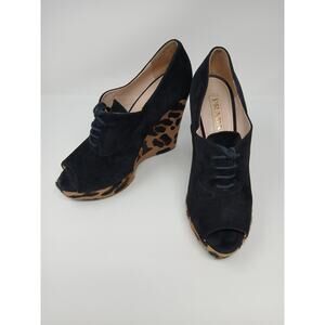 Prada Suede Leopard Print Calf Hair Wedge Pumps. Women’s US Size 8.5 EU 39 Black